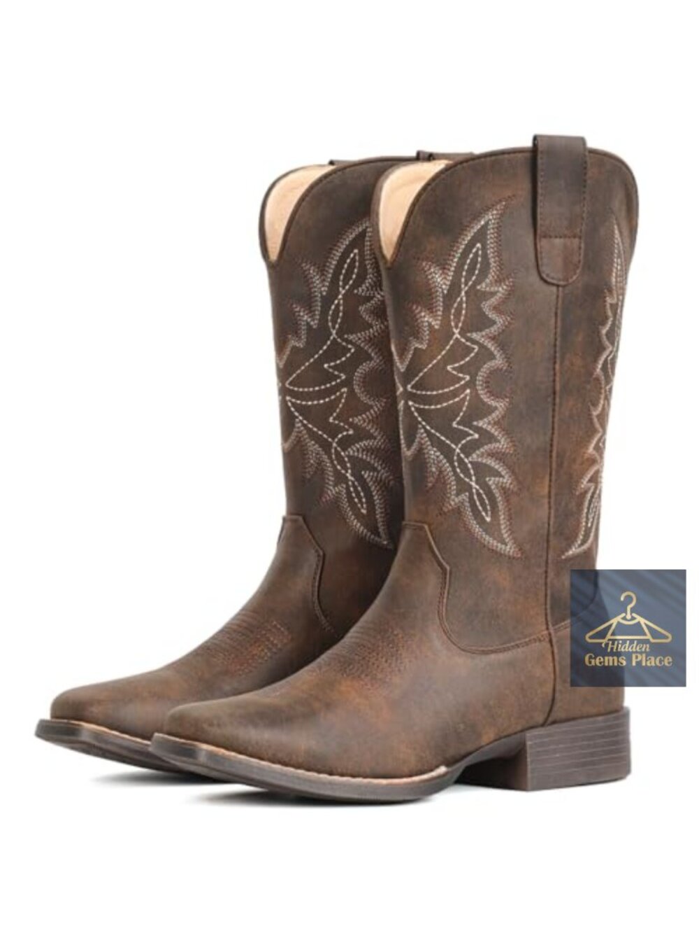 Women's Square Toe Cowboy Boots with Embroidery Pull-On